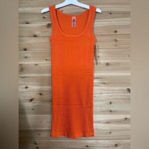 Mono B Orange Ribbed Fitted Mini Dress